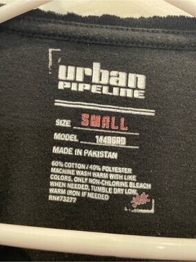 urban pipeline Black Tee with White Logo and Red Size Tag